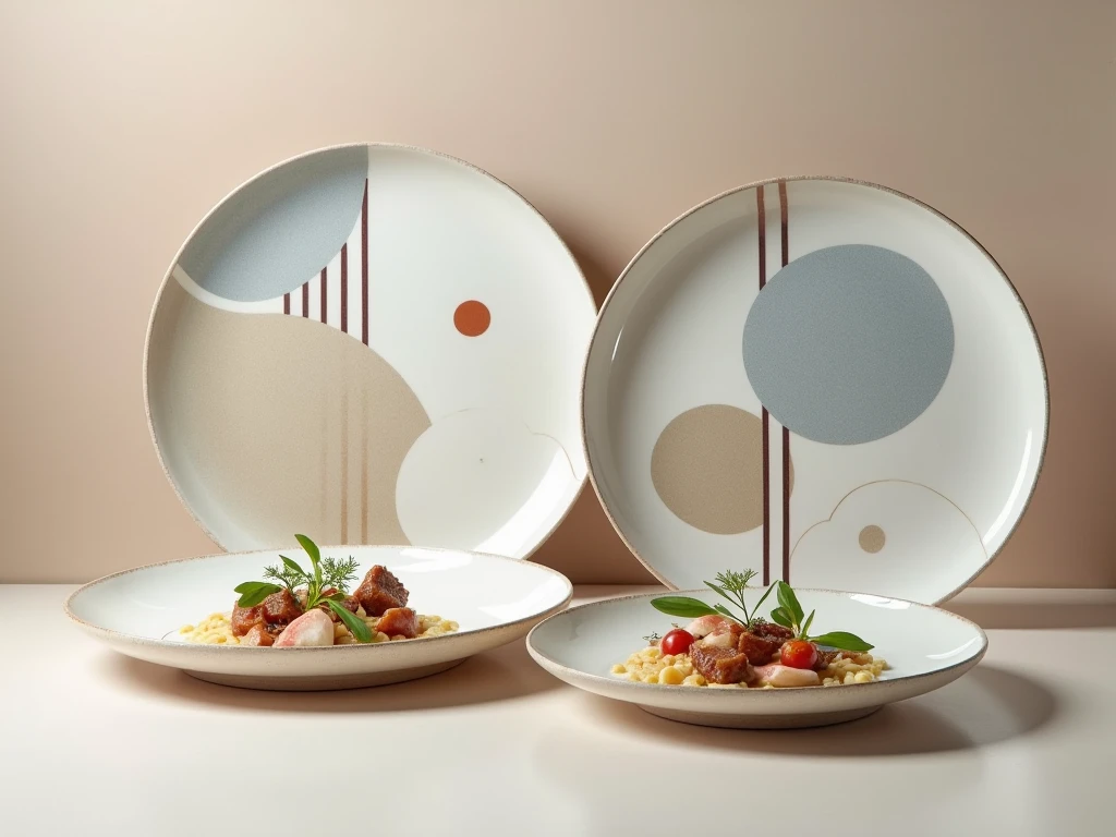 Abstract plates suggesting structured meals